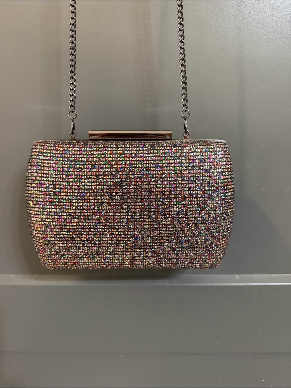 Nordstrom Glitter Crystal Evening Clutch Bag - Multicolor - Silver Chain